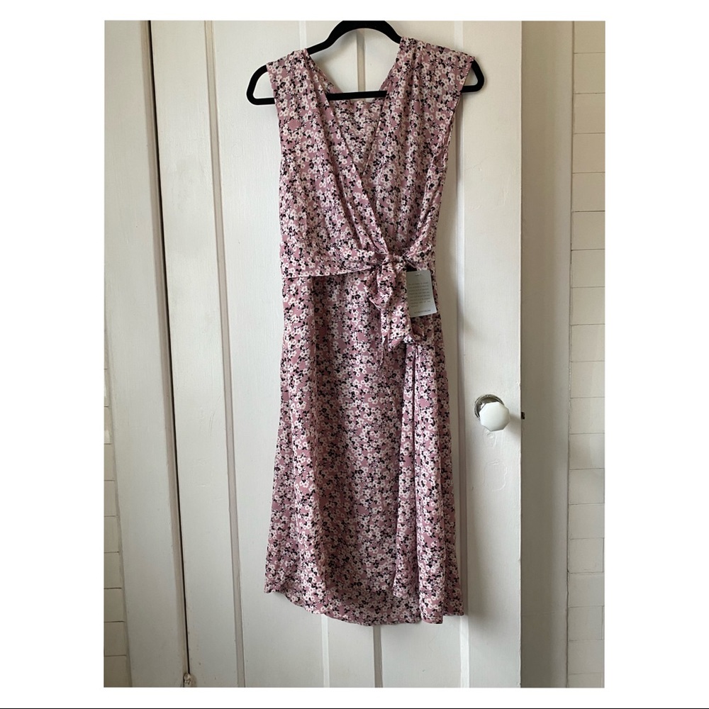 pink wrap dress with white floral print from max studio